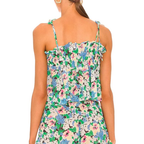 GANNI Light Cotton Tank In Floral Azure Blue - Picture 4 of 6